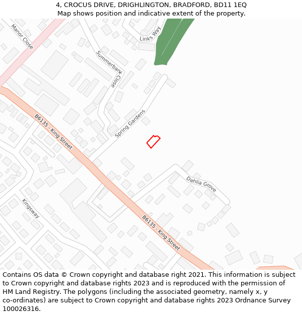 4, CROCUS DRIVE, DRIGHLINGTON, BRADFORD, BD11 1EQ: Location map and indicative extent of plot