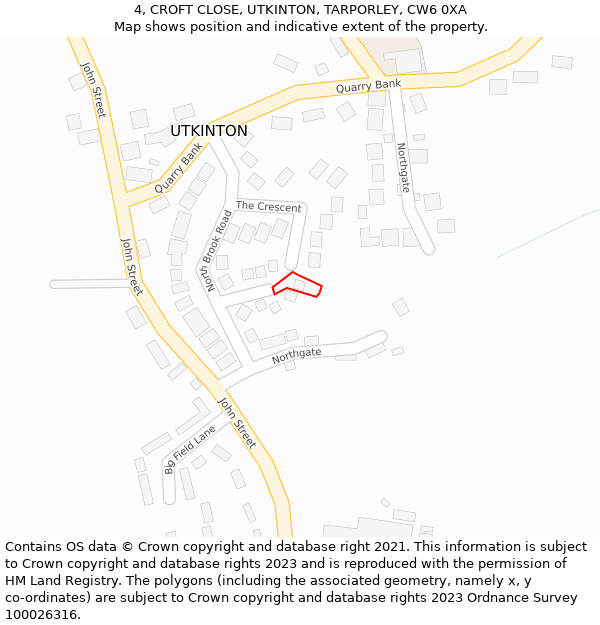 4, CROFT CLOSE, UTKINTON, TARPORLEY, CW6 0XA: Location map and indicative extent of plot