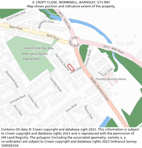 4, CROFT CLOSE, WOMBWELL, BARNSLEY, S73 0NY: Location map and indicative extent of plot