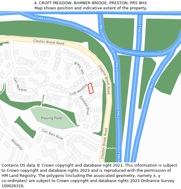 4, CROFT MEADOW, BAMBER BRIDGE, PRESTON, PR5 8HX: Location map and indicative extent of plot