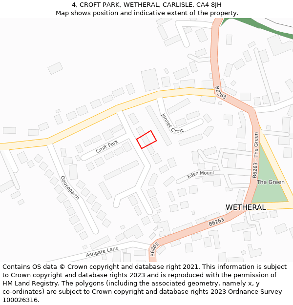 4, CROFT PARK, WETHERAL, CARLISLE, CA4 8JH: Location map and indicative extent of plot