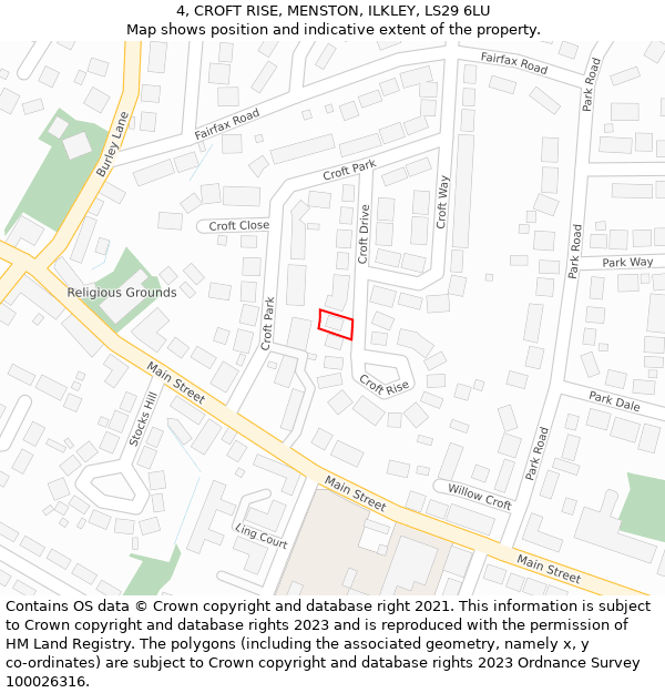 4, CROFT RISE, MENSTON, ILKLEY, LS29 6LU: Location map and indicative extent of plot