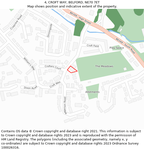 4, CROFT WAY, BELFORD, NE70 7ET: Location map and indicative extent of plot