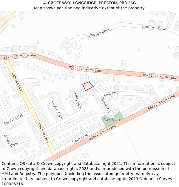 4, CROFT WAY, LONGRIDGE, PRESTON, PR3 3AG: Location map and indicative extent of plot