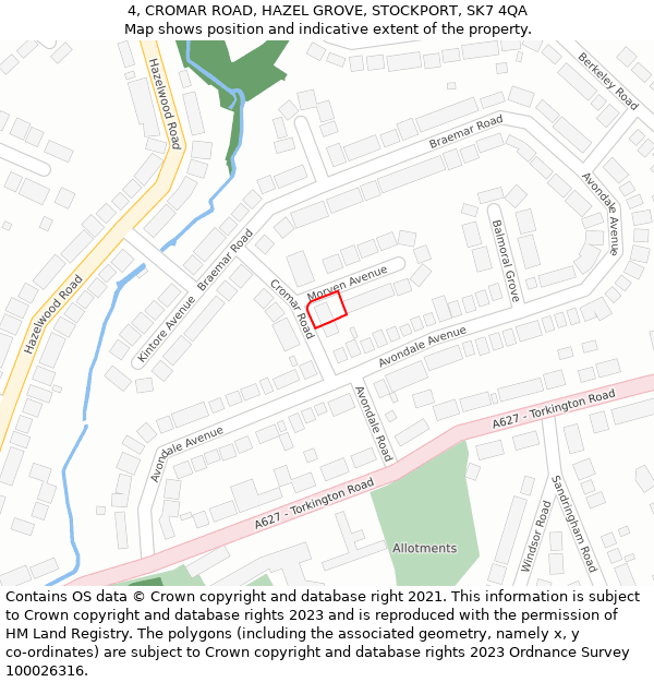 4, CROMAR ROAD, HAZEL GROVE, STOCKPORT, SK7 4QA: Location map and indicative extent of plot