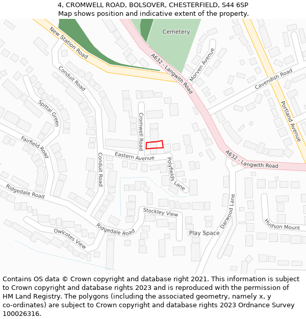 4, CROMWELL ROAD, BOLSOVER, CHESTERFIELD, S44 6SP: Location map and indicative extent of plot