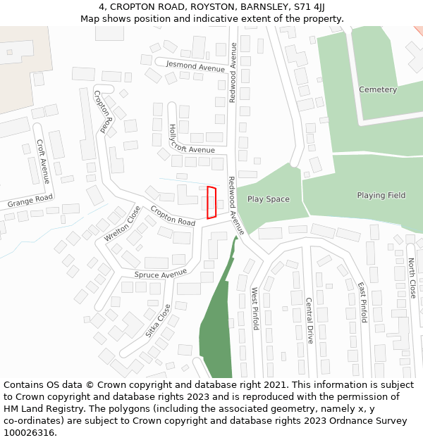 4, CROPTON ROAD, ROYSTON, BARNSLEY, S71 4JJ: Location map and indicative extent of plot