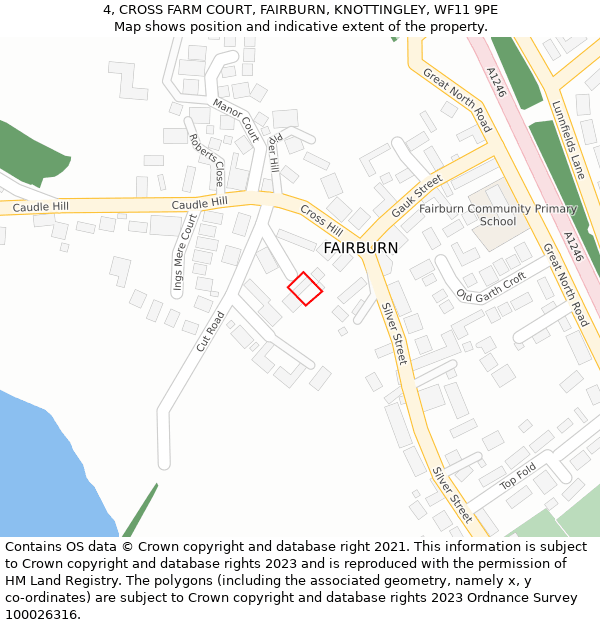 4, CROSS FARM COURT, FAIRBURN, KNOTTINGLEY, WF11 9PE: Location map and indicative extent of plot