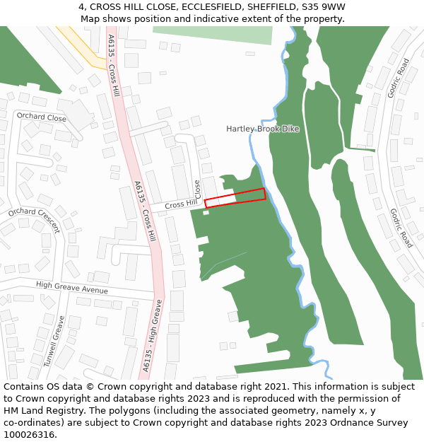 4, CROSS HILL CLOSE, ECCLESFIELD, SHEFFIELD, S35 9WW: Location map and indicative extent of plot