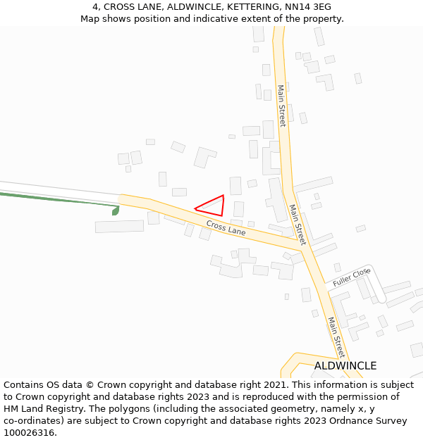 4, CROSS LANE, ALDWINCLE, KETTERING, NN14 3EG: Location map and indicative extent of plot