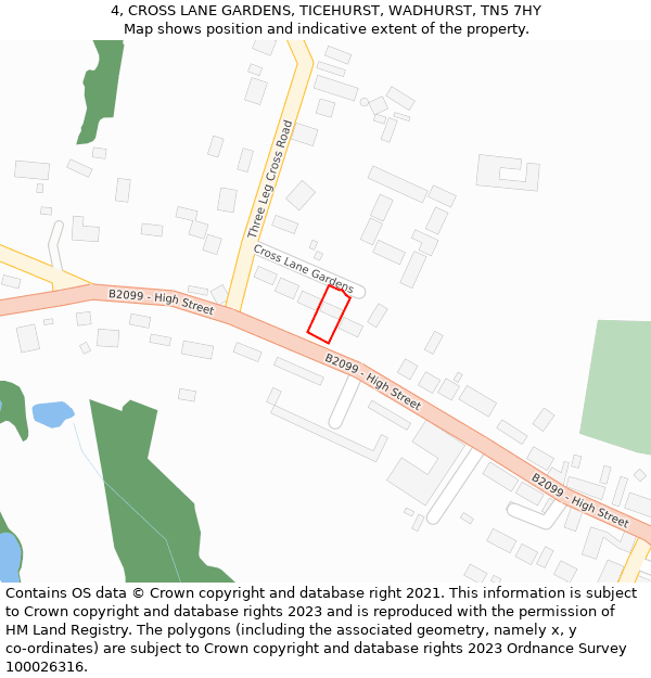 4, CROSS LANE GARDENS, TICEHURST, WADHURST, TN5 7HY: Location map and indicative extent of plot