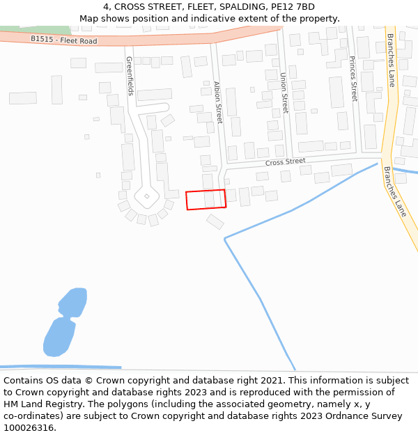 4, CROSS STREET, FLEET, SPALDING, PE12 7BD: Location map and indicative extent of plot