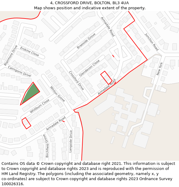 4, CROSSFORD DRIVE, BOLTON, BL3 4UA: Location map and indicative extent of plot