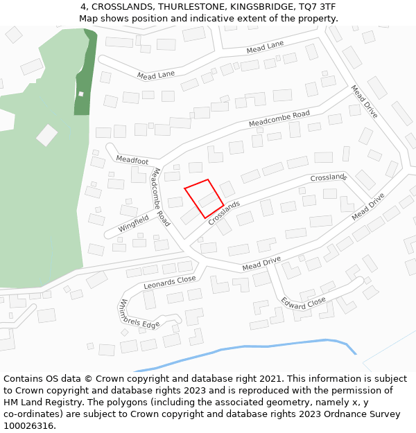 4, CROSSLANDS, THURLESTONE, KINGSBRIDGE, TQ7 3TF: Location map and indicative extent of plot