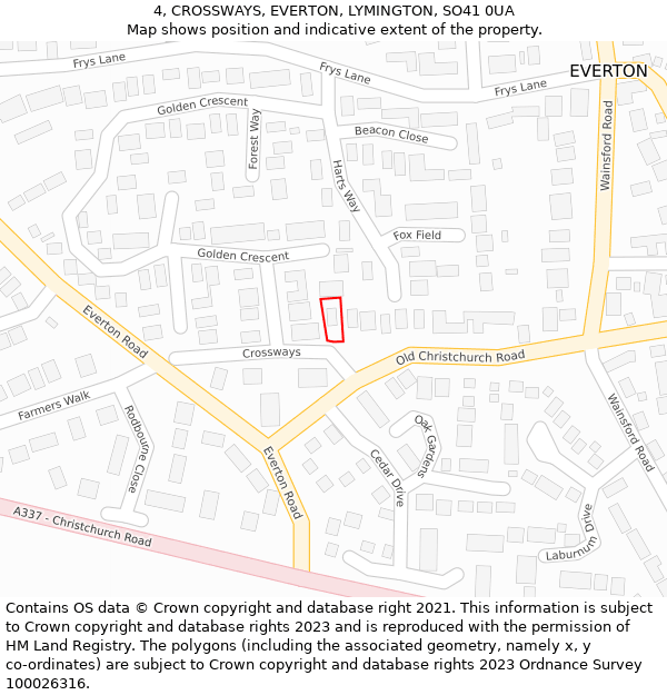 4, CROSSWAYS, EVERTON, LYMINGTON, SO41 0UA: Location map and indicative extent of plot