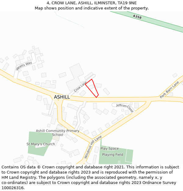 4, CROW LANE, ASHILL, ILMINSTER, TA19 9NE: Location map and indicative extent of plot