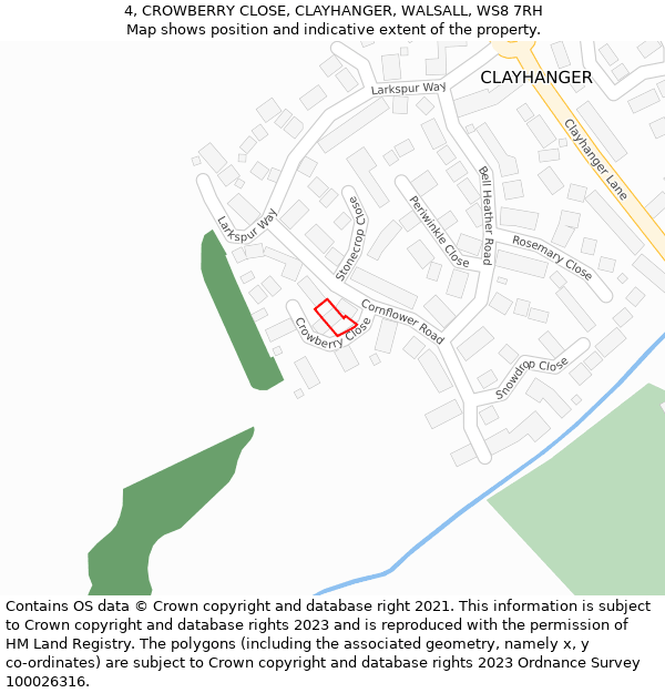 4, CROWBERRY CLOSE, CLAYHANGER, WALSALL, WS8 7RH: Location map and indicative extent of plot