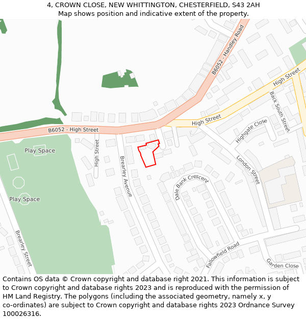 4, CROWN CLOSE, NEW WHITTINGTON, CHESTERFIELD, S43 2AH: Location map and indicative extent of plot