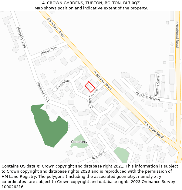 4, CROWN GARDENS, TURTON, BOLTON, BL7 0QZ: Location map and indicative extent of plot