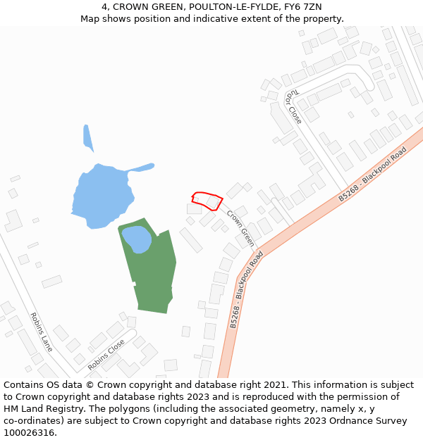 4, CROWN GREEN, POULTON-LE-FYLDE, FY6 7ZN: Location map and indicative extent of plot