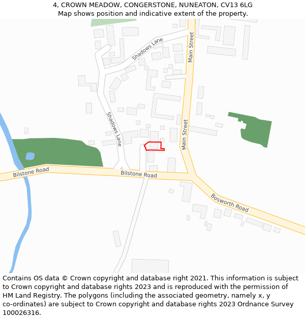 4, CROWN MEADOW, CONGERSTONE, NUNEATON, CV13 6LG: Location map and indicative extent of plot