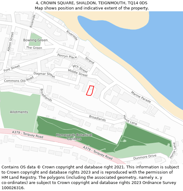 4, CROWN SQUARE, SHALDON, TEIGNMOUTH, TQ14 0DS: Location map and indicative extent of plot