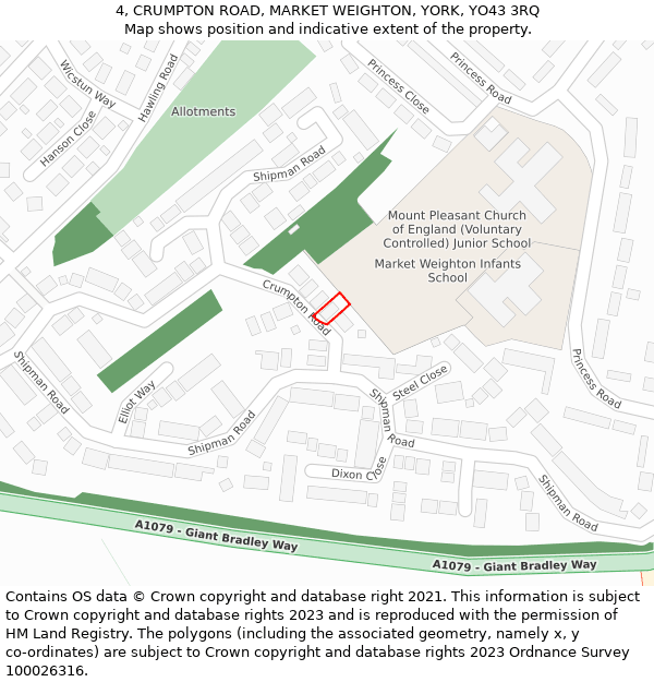 4, CRUMPTON ROAD, MARKET WEIGHTON, YORK, YO43 3RQ: Location map and indicative extent of plot