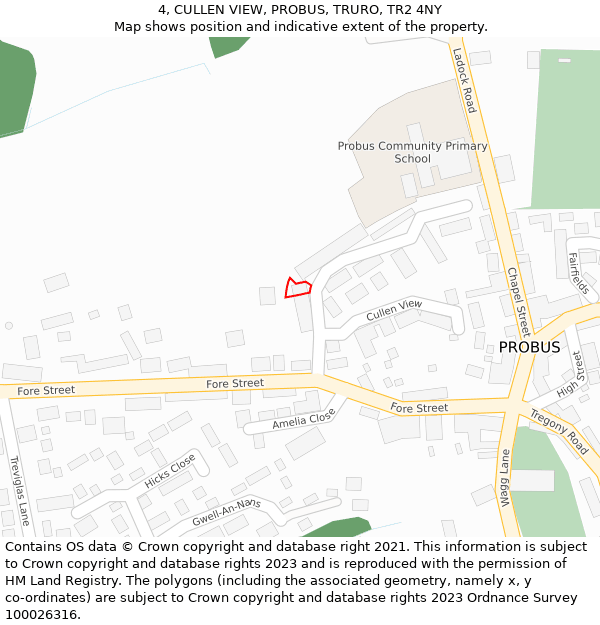 4, CULLEN VIEW, PROBUS, TRURO, TR2 4NY: Location map and indicative extent of plot