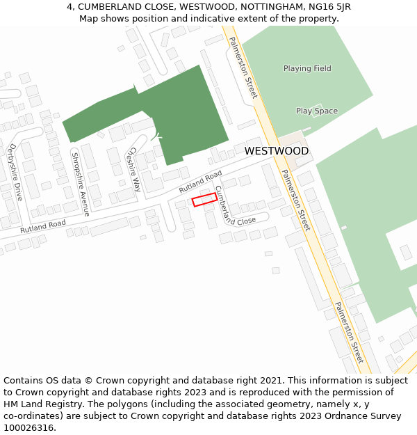 4, CUMBERLAND CLOSE, WESTWOOD, NOTTINGHAM, NG16 5JR: Location map and indicative extent of plot