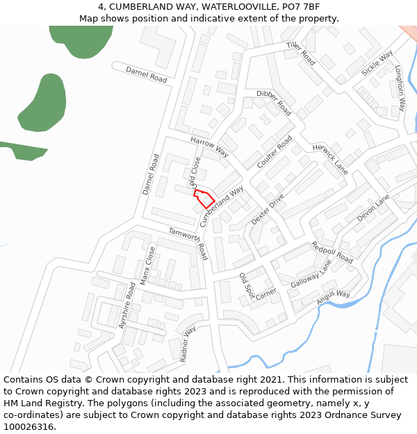 4, CUMBERLAND WAY, WATERLOOVILLE, PO7 7BF: Location map and indicative extent of plot