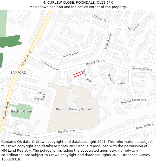 4, CURLEW CLOSE, ROCHDALE, OL11 5PX: Location map and indicative extent of plot