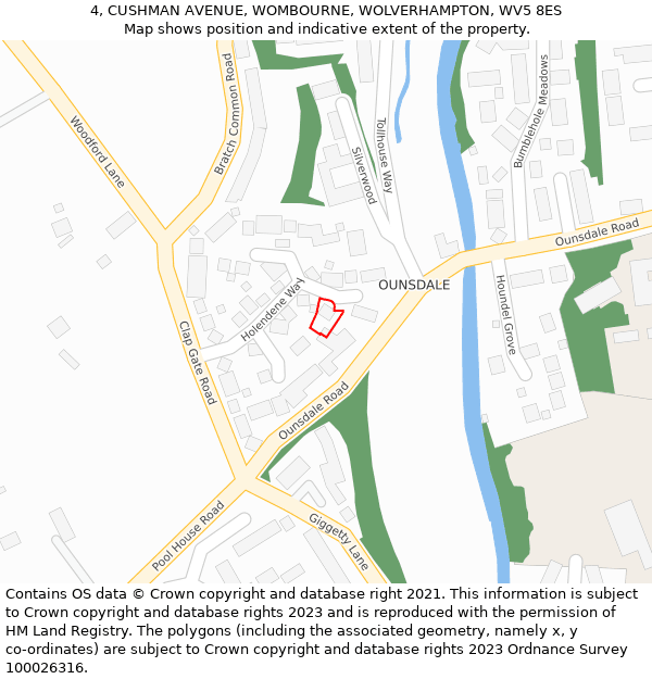 4, CUSHMAN AVENUE, WOMBOURNE, WOLVERHAMPTON, WV5 8ES: Location map and indicative extent of plot