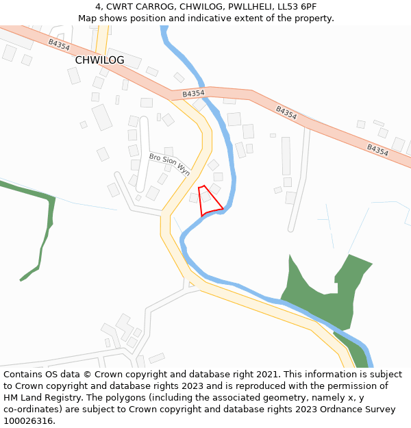 4, CWRT CARROG, CHWILOG, PWLLHELI, LL53 6PF: Location map and indicative extent of plot