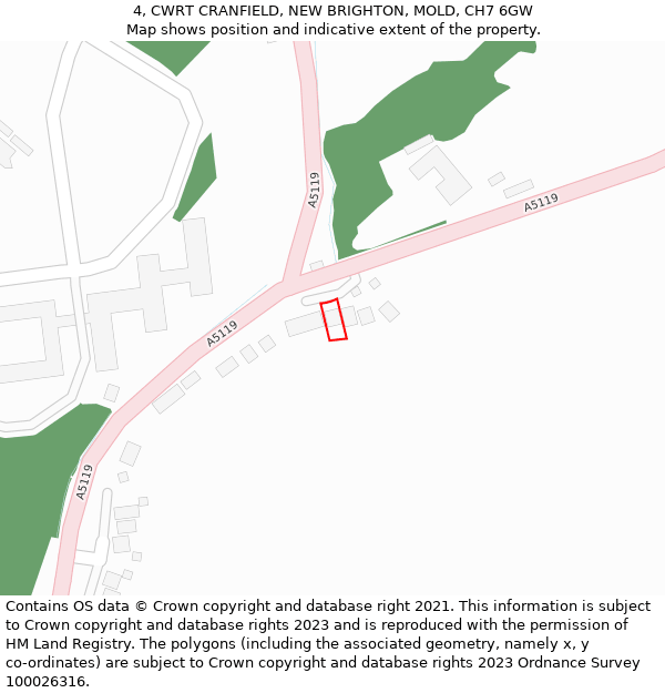 4, CWRT CRANFIELD, NEW BRIGHTON, MOLD, CH7 6GW: Location map and indicative extent of plot