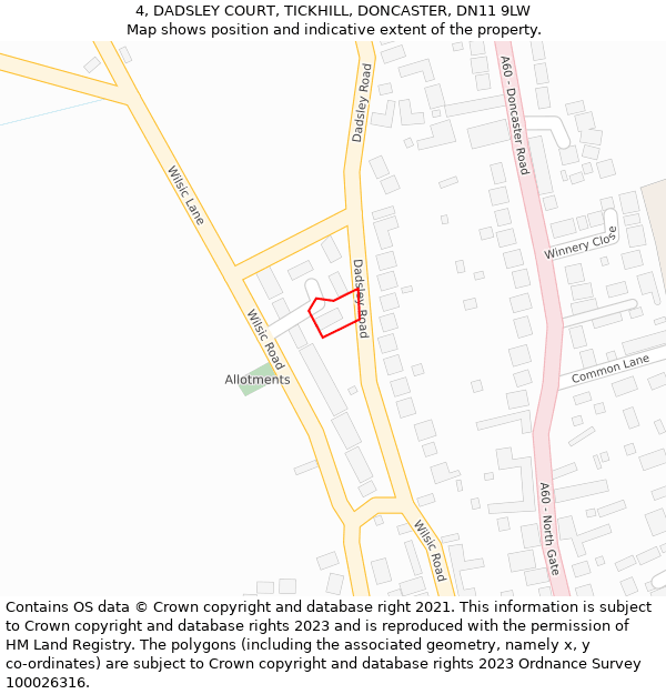 4, DADSLEY COURT, TICKHILL, DONCASTER, DN11 9LW: Location map and indicative extent of plot