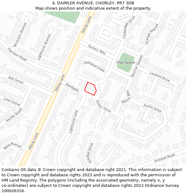 4, DAIMLER AVENUE, CHORLEY, PR7 3DB: Location map and indicative extent of plot