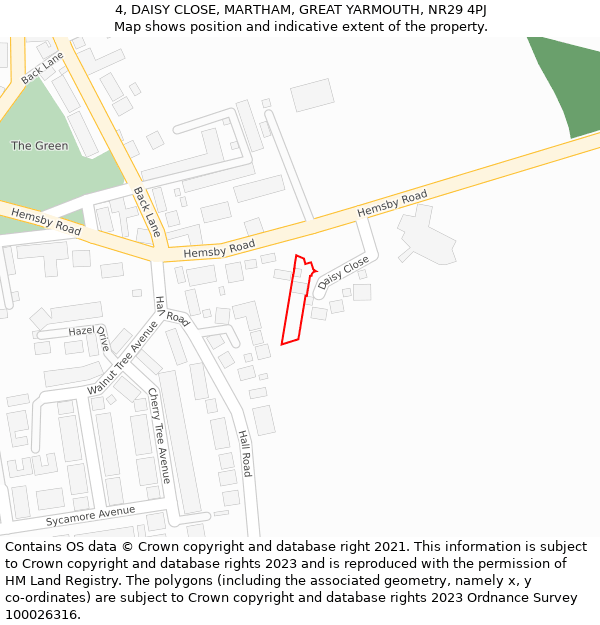 4, DAISY CLOSE, MARTHAM, GREAT YARMOUTH, NR29 4PJ: Location map and indicative extent of plot