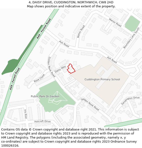 4, DAISY DRIVE, CUDDINGTON, NORTHWICH, CW8 2AD: Location map and indicative extent of plot