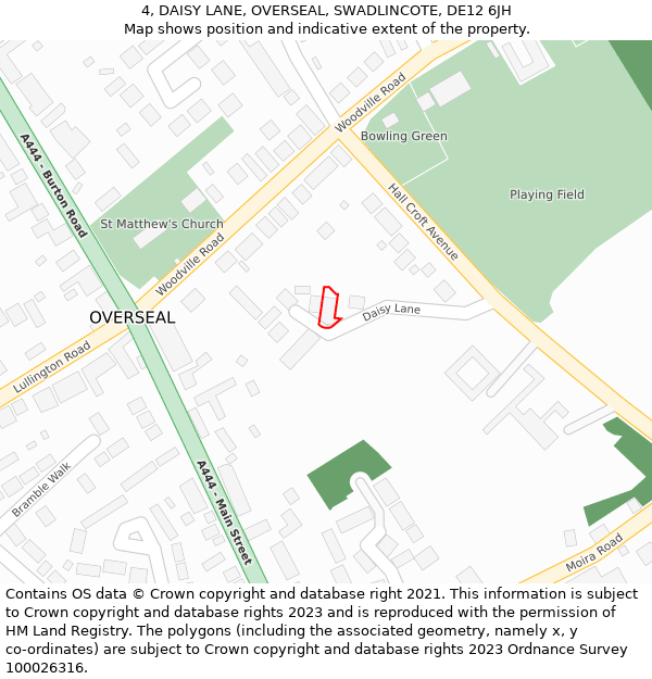 4, DAISY LANE, OVERSEAL, SWADLINCOTE, DE12 6JH: Location map and indicative extent of plot