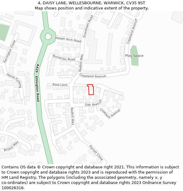 4, DAISY LANE, WELLESBOURNE, WARWICK, CV35 9ST: Location map and indicative extent of plot