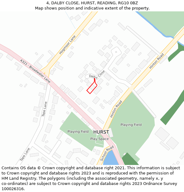 4, DALBY CLOSE, HURST, READING, RG10 0BZ: Location map and indicative extent of plot