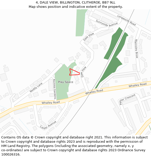 4, DALE VIEW, BILLINGTON, CLITHEROE, BB7 9LL: Location map and indicative extent of plot