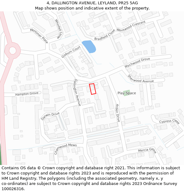 4, DALLINGTON AVENUE, LEYLAND, PR25 5AG: Location map and indicative extent of plot