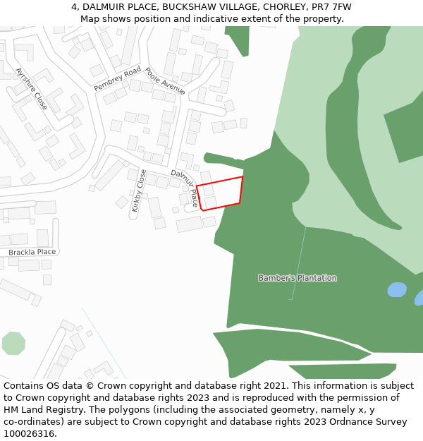 4, DALMUIR PLACE, BUCKSHAW VILLAGE, CHORLEY, PR7 7FW: Location map and indicative extent of plot