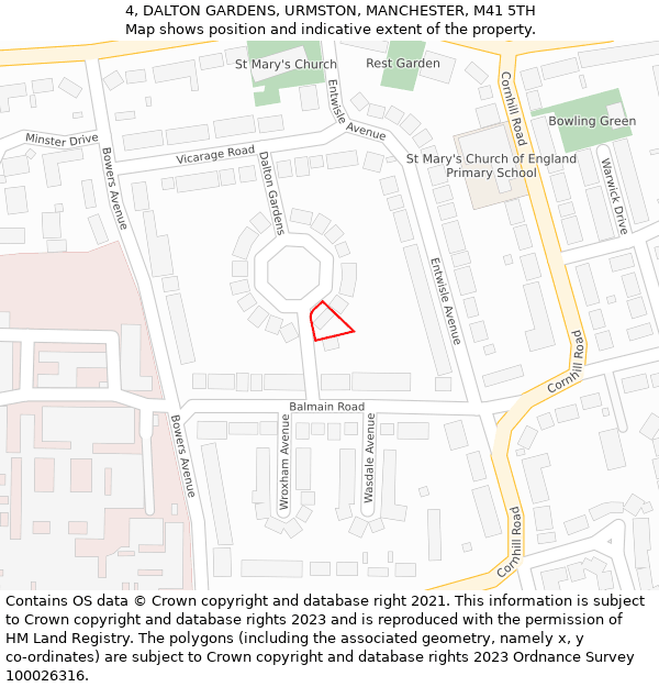 4, DALTON GARDENS, URMSTON, MANCHESTER, M41 5TH: Location map and indicative extent of plot