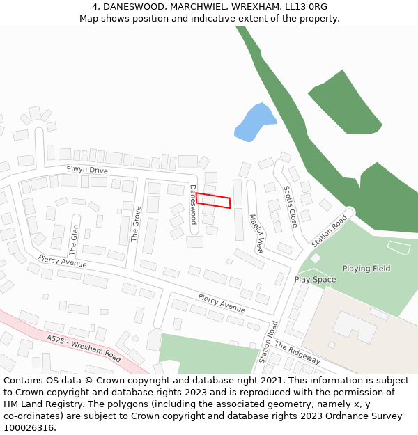 4, DANESWOOD, MARCHWIEL, WREXHAM, LL13 0RG: Location map and indicative extent of plot