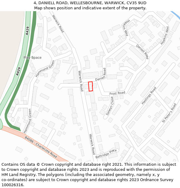 4, DANIELL ROAD, WELLESBOURNE, WARWICK, CV35 9UD: Location map and indicative extent of plot