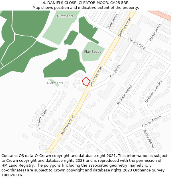 4, DANIELS CLOSE, CLEATOR MOOR, CA25 5BE: Location map and indicative extent of plot