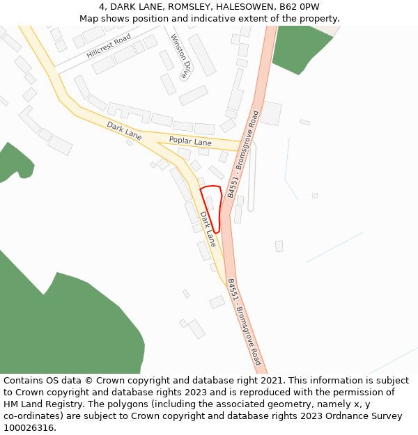 4, DARK LANE, ROMSLEY, HALESOWEN, B62 0PW: Location map and indicative extent of plot
