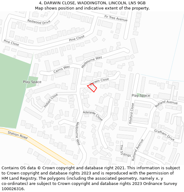 4, DARWIN CLOSE, WADDINGTON, LINCOLN, LN5 9GB: Location map and indicative extent of plot